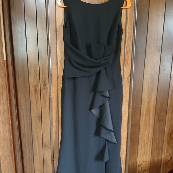 Betsey & Adam  Women's Long Sleeveless Boat Neck Ruffle Side Slit - Picture 4 of 8